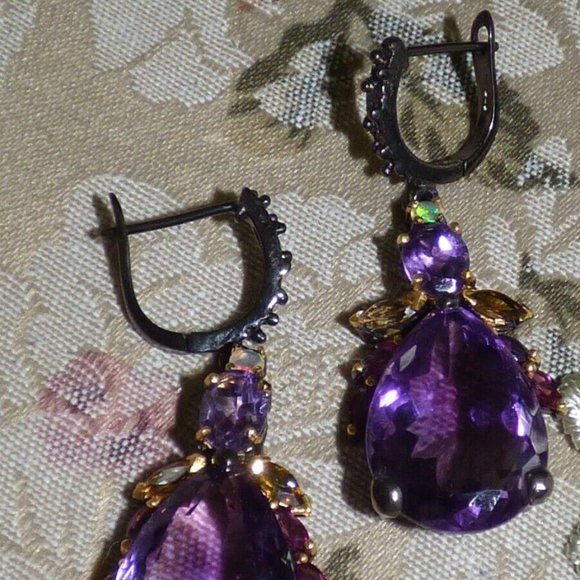 AMETHYST CITRINE FIRE OPAL 925 STERLING SILVER DANGLE EARRINGS BOHO GOTH WEDDING - Picture 8 of 11